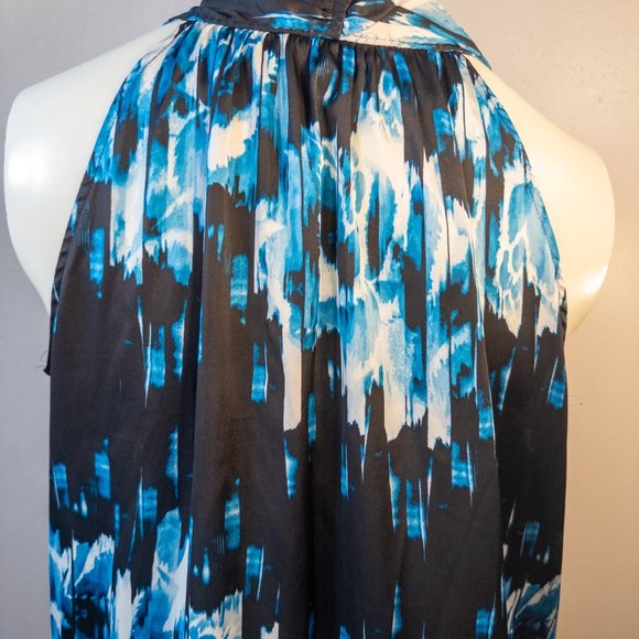 Derek Lam Size Medium Dress Black Blue Surplice Bubble Hem Pockets Faux Wrap - Picture 8 of 12